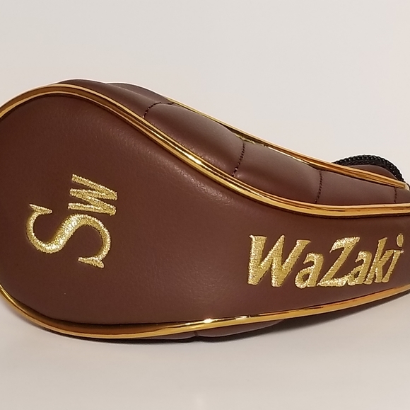 Wazaki Sand Wedge Golf Club Hybrid Headcover Brown With Gold Trim Embroidery - Picture 6 of 6